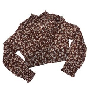 Forever 21 Women Brown Floral Prairie Ruffle Front Blouse Sz S